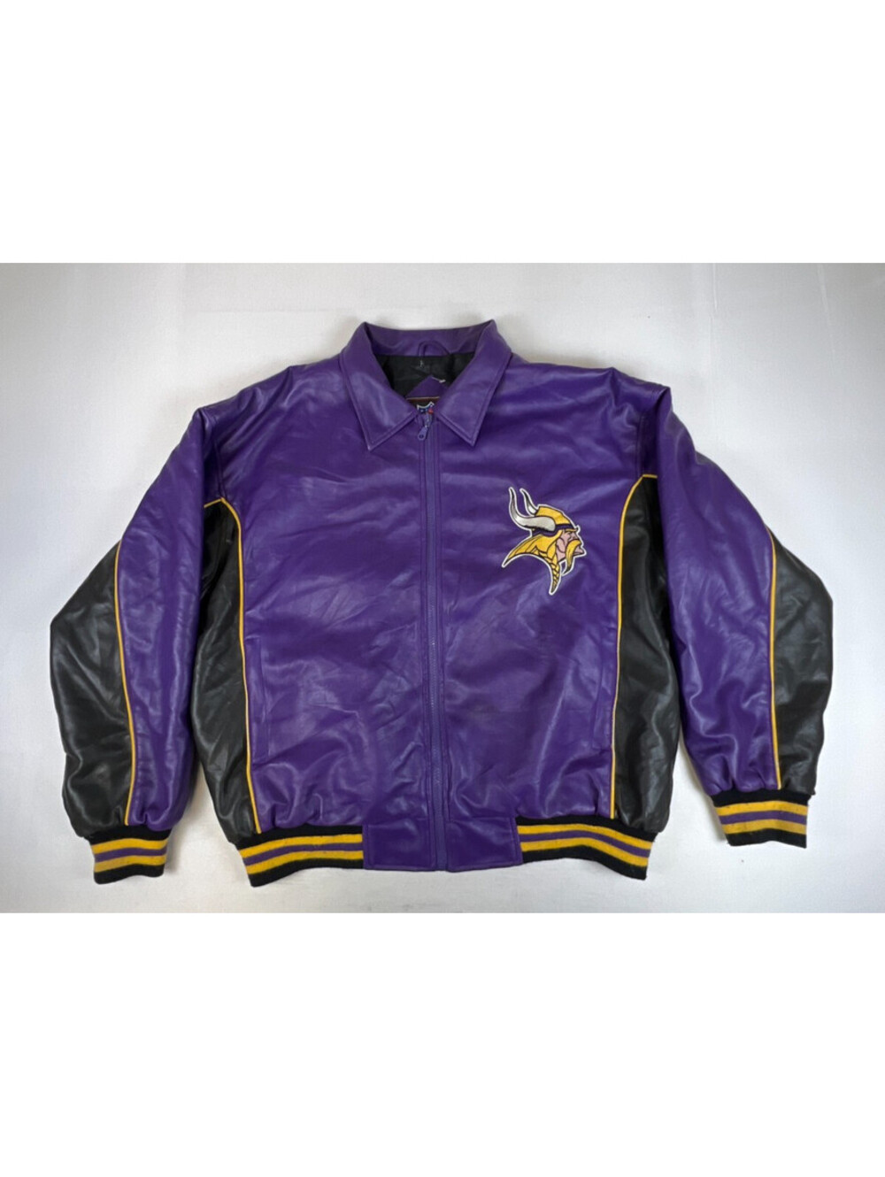 Game Day NFL Minnesota Vikings Men M Purple Faux Leather Bomber Jacket Retro